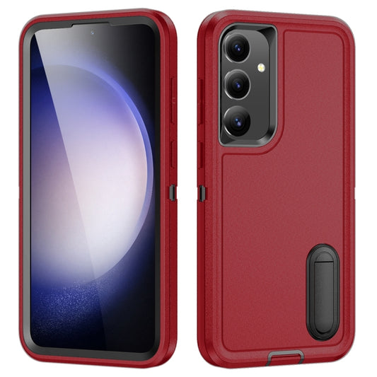 For Samsung Galaxy S24+ / S25+ 5G Rugged PC Hybrid Silicone Phone Case with Holder(Red+Black) - Galaxy S25+ 5G Cases by PMC Jewellery | Online Shopping South Africa | PMC Jewellery | Buy Now Pay Later Mobicred