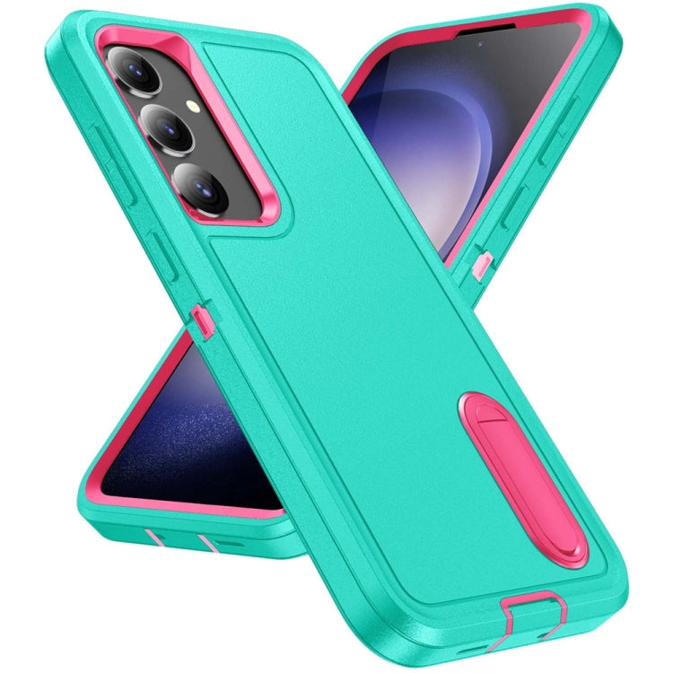 For Samsung Galaxy S24+ / S25+ 5G Rugged PC Hybrid Silicone Phone Case with Holder(Light Green+Rose Red) - Galaxy S25+ 5G Cases by PMC Jewellery | Online Shopping South Africa | PMC Jewellery | Buy Now Pay Later Mobicred