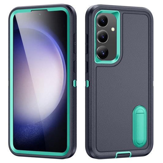 For Samsung Galaxy S24+ / S25+ 5G Rugged PC Hybrid Silicone Phone Case with Holder(Dark Blue+Light Green) - Galaxy S25+ 5G Cases by PMC Jewellery | Online Shopping South Africa | PMC Jewellery | Buy Now Pay Later Mobicred