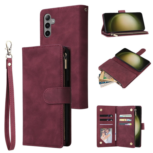 For Samsung Galaxy S25+ 5G Multifunctional Frosted Zipper Wallet Leather Phone Case(Wine Red) - Galaxy S25+ 5G Cases by PMC Jewellery | Online Shopping South Africa | PMC Jewellery | Buy Now Pay Later Mobicred