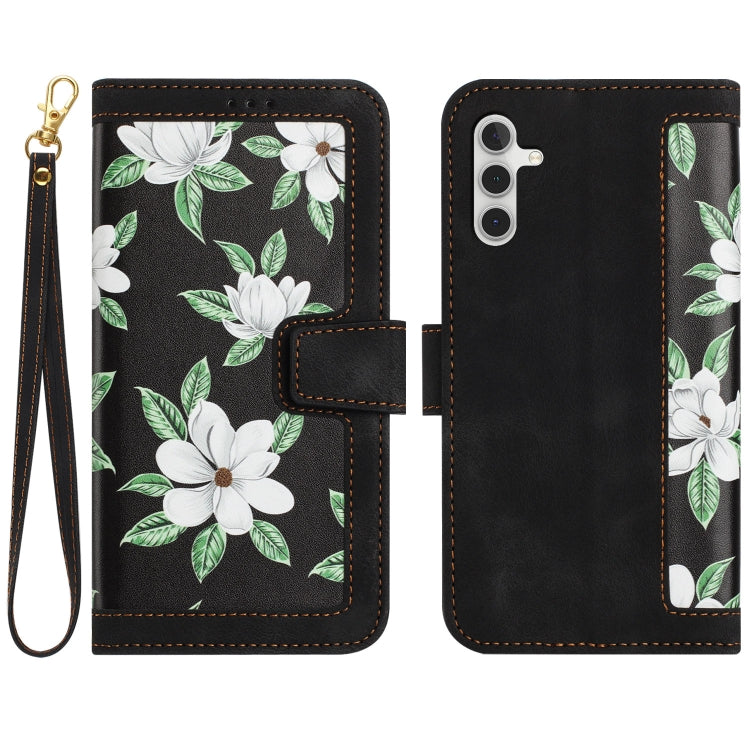 For Samsung Galaxy S25+ 5G Floral Pattern Leather Phone Case with Lanyard(Black) - free shipping - PMC Jewellery - Order now!