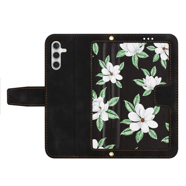 For Samsung Galaxy S25+ 5G Floral Pattern Leather Phone Case with Lanyard(Black) - Galaxy S25+ 5G Cases by PMC Jewellery | Online Shopping South Africa | PMC Jewellery | Buy Now Pay Later Mobicred