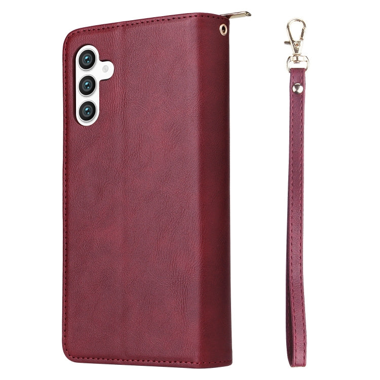 For Samsung Galaxy S25+ 5G 9-Card Slots Zipper Wallet Bag Leather Phone Case(Wine Red) - Galaxy S25+ 5G Cases by PMC Jewellery | Online Shopping South Africa | PMC Jewellery | Buy Now Pay Later Mobicred