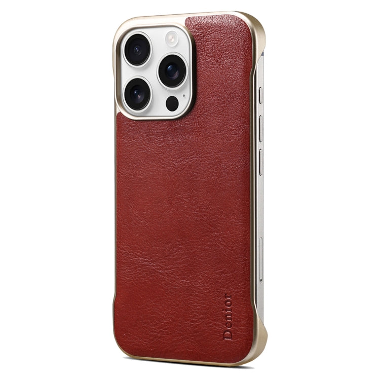 For iPhone 16 Pro Max Denior MagSafe Genuine Leather Calf Texture  Phone Case(Red) - iPhone 16 Pro Max Cases by Denior | Online Shopping South Africa | PMC Jewellery | Buy Now Pay Later Mobicred