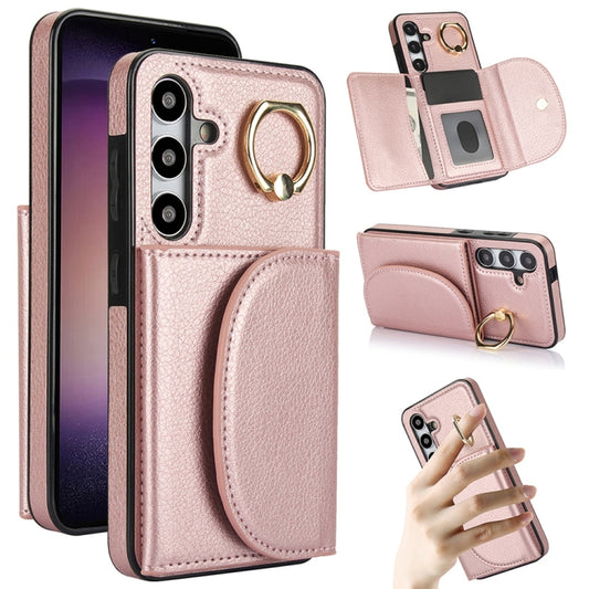 For Samsung Galaxy S25+ 5G Ring Holder Card Bag Skin Feel Phone Case(Rose Gold) - Galaxy S25+ 5G Cases by PMC Jewellery | Online Shopping South Africa | PMC Jewellery | Buy Now Pay Later Mobicred