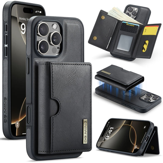 For iPhone 16 Pro DG.MING M6 Series RFID Tri-fold Card Bag Removable Leather Phone Case(Black) - iPhone 16 Pro Cases by DG.MING | Online Shopping South Africa | PMC Jewellery | Buy Now Pay Later Mobicred