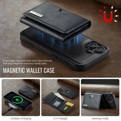 For iPhone 16 Plus DG.MING M6 Series RFID Tri-fold Card Bag Removable Leather Phone Case(Black) - iPhone 16 Plus Cases by DG.MING | Online Shopping South Africa | PMC Jewellery | Buy Now Pay Later Mobicred