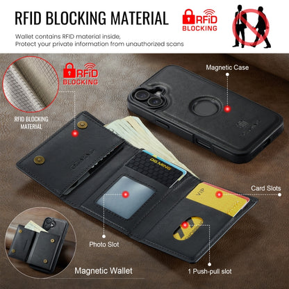 For iPhone 16 Plus DG.MING M6 Series RFID Tri-fold Card Bag Removable Leather Phone Case(Black) - iPhone 16 Plus Cases by DG.MING | Online Shopping South Africa | PMC Jewellery | Buy Now Pay Later Mobicred