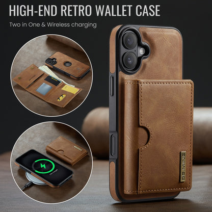 For iPhone 16 DG.MING M6 Series RFID Tri-fold Card Bag Removable Leather Phone Case(Brown) - iPhone 16 Cases by DG.MING | Online Shopping South Africa | PMC Jewellery | Buy Now Pay Later Mobicred