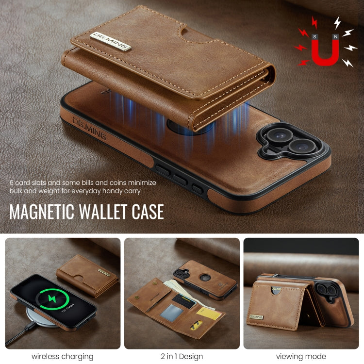 For iPhone 16 DG.MING M6 Series RFID Tri-fold Card Bag Removable Leather Phone Case(Brown) - iPhone 16 Cases by DG.MING | Online Shopping South Africa | PMC Jewellery | Buy Now Pay Later Mobicred