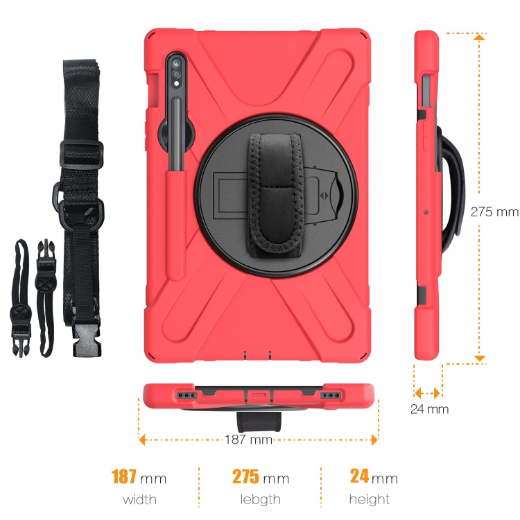 For Samsung Galaxy Tab S9 / Galaxy Tab S8 / Galaxy Tab S7 (2020) T870 Shockproof Colorful Silicone + PC Protective Case with Holder & Shoulder Strap & Hand Strap & Pen Slot(Red) - Galaxy Tab S8 Cases by PMC Jewellery | Online Shopping South Africa | PMC Jewellery | Buy Now Pay Later Mobicred