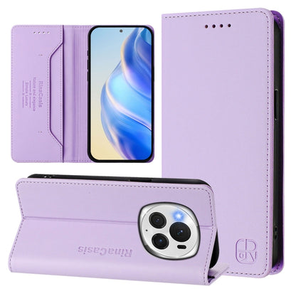 For Honor Magic6 Pro Global RC01 Dual-Folded Magnetic Suction RFID Leather Phone Case(Light Purple) - Honor Cases by PMC Jewellery | Online Shopping South Africa | PMC Jewellery | Buy Now Pay Later Mobicred