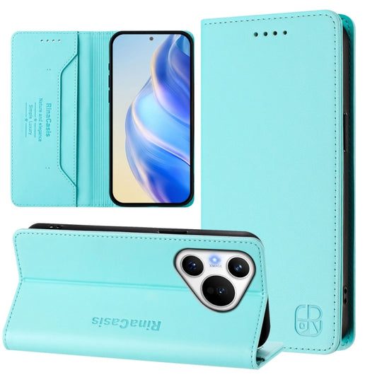 For Huawei Pura 70 RC01 Dual-Folded Magnetic Suction RFID Leather Phone Case(Mint Green) - Huawei Cases by PMC Jewellery | Online Shopping South Africa | PMC Jewellery | Buy Now Pay Later Mobicred