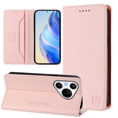 For Huawei Pura 70 RC01 Dual-Folded Magnetic Suction RFID Leather Phone Case(Pink) - Huawei Cases by PMC Jewellery | Online Shopping South Africa | PMC Jewellery | Buy Now Pay Later Mobicred