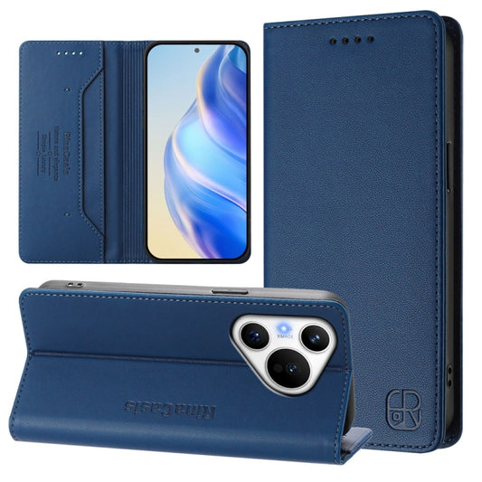 For Huawei Pura 70 RC01 Dual-Folded Magnetic Suction RFID Leather Phone Case(Dark Blue) - Huawei Cases by PMC Jewellery | Online Shopping South Africa | PMC Jewellery | Buy Now Pay Later Mobicred