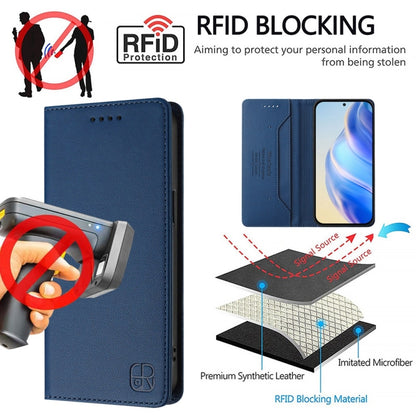 For Huawei Pura 70 RC01 Dual-Folded Magnetic Suction RFID Leather Phone Case(Dark Blue) - Huawei Cases by PMC Jewellery | Online Shopping South Africa | PMC Jewellery | Buy Now Pay Later Mobicred