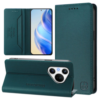 For Huawei Pura 70 RC01 Dual-Folded Magnetic Suction RFID Leather Phone Case(Dark Green) - Huawei Cases by PMC Jewellery | Online Shopping South Africa | PMC Jewellery | Buy Now Pay Later Mobicred