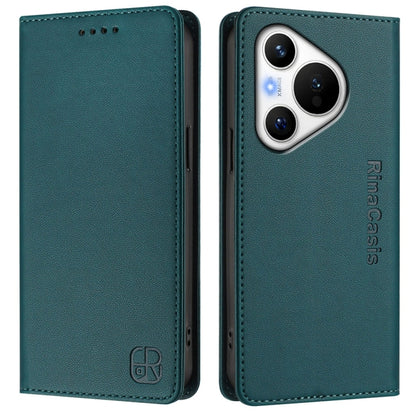 For Huawei Pura 70 RC01 Dual-Folded Magnetic Suction RFID Leather Phone Case(Dark Green) - Huawei Cases by PMC Jewellery | Online Shopping South Africa | PMC Jewellery | Buy Now Pay Later Mobicred