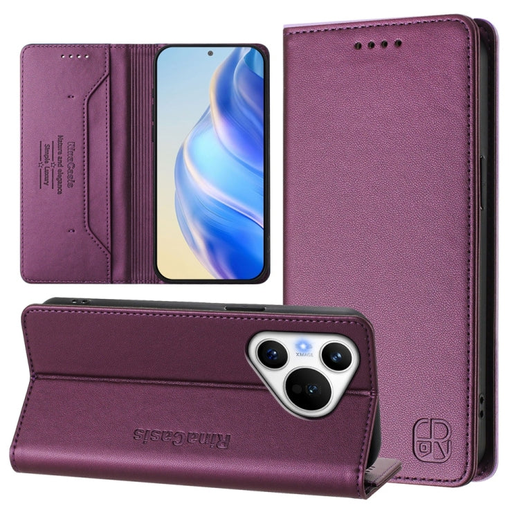 For Huawei Pura 70 RC01 Dual-Folded Magnetic Suction RFID Leather Phone Case(Violet) - Huawei Cases by PMC Jewellery | Online Shopping South Africa | PMC Jewellery | Buy Now Pay Later Mobicred