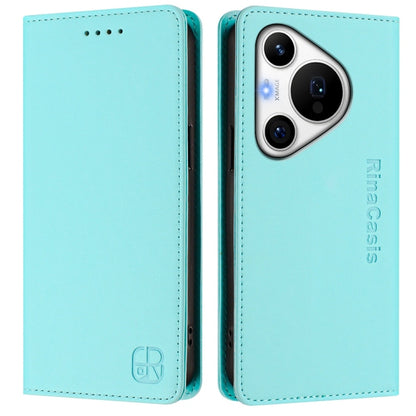 For Huawei Pura 70 Pro / Pura 70 Pro+ RC01 Dual-Folded Magnetic Suction RFID Leather Phone Case(Mint Green) - Huawei Cases by PMC Jewellery | Online Shopping South Africa | PMC Jewellery | Buy Now Pay Later Mobicred