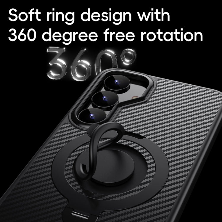 For Samsung Galaxy S25 5G Carbon Fiber MagSafe Phone Case with 360 Degree Rotating Holder(Black Silver) - Galaxy S25 5G Cases by PMC Jewellery | Online Shopping South Africa | PMC Jewellery | Buy Now Pay Later Mobicred