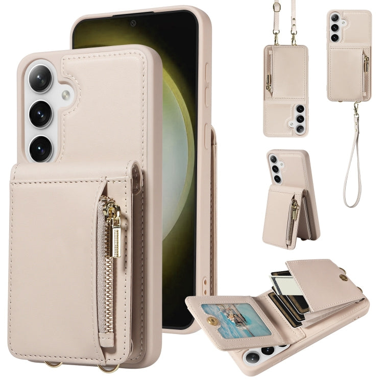 For Samsung Galaxy S25+ 5G Crossbody Lanyard Zipper Wallet Leather Phone Case(Beige) - Galaxy S25+ 5G Cases by PMC Jewellery | Online Shopping South Africa | PMC Jewellery | Buy Now Pay Later Mobicred