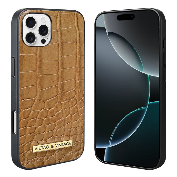 For iPhone 16 Pro VIETAO Alligator Texture PU Phone Case(Brown) - free shipping - PMC Jewellery - Order now!