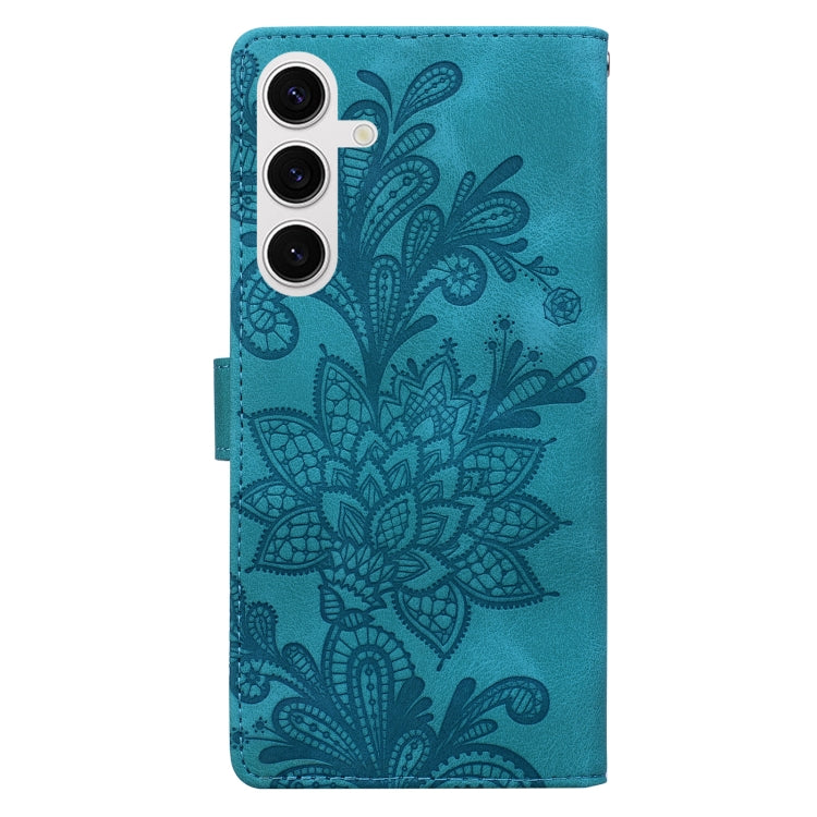 For Samsung Galaxy S25 5G Lace Floral Embossed Magnetic Buckle PU Phone Case With Wrist Strap(Green) - Galaxy S25 5G Cases by PMC Jewellery | Online Shopping South Africa | PMC Jewellery | Buy Now Pay Later Mobicred