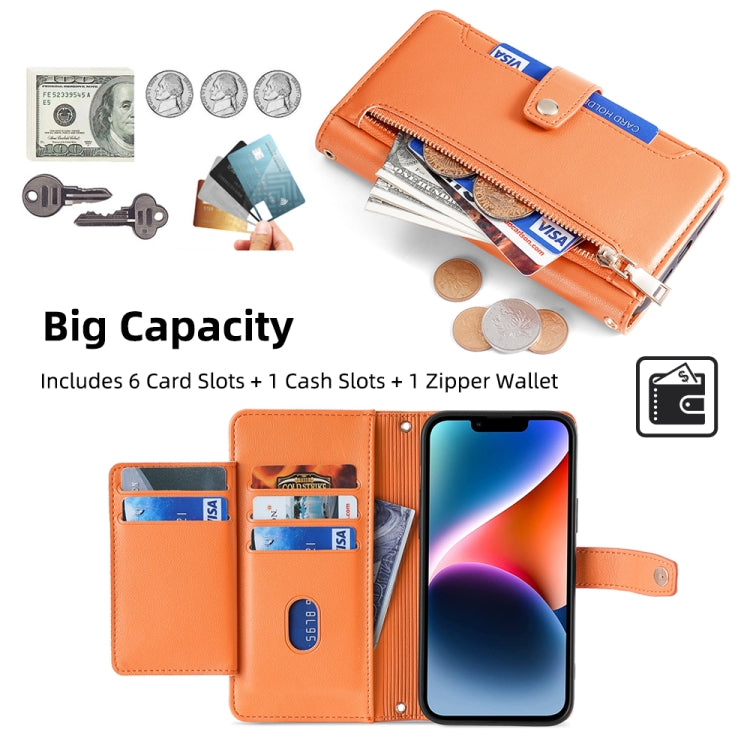 For Samsung Galaxy S25+ 5G Sheep Texture Cross-body Zipper Wallet Leather Phone Case(Orange) - Galaxy S25+ 5G Cases by PMC Jewellery | Online Shopping South Africa | PMC Jewellery | Buy Now Pay Later Mobicred