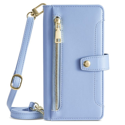 For Samsung Galaxy S25 Ultra 5G Sheep Texture Cross-body Zipper Wallet Leather Phone Case(Blue) - Galaxy S25 Ultra 5G Cases by PMC Jewellery | Online Shopping South Africa | PMC Jewellery | Buy Now Pay Later Mobicred