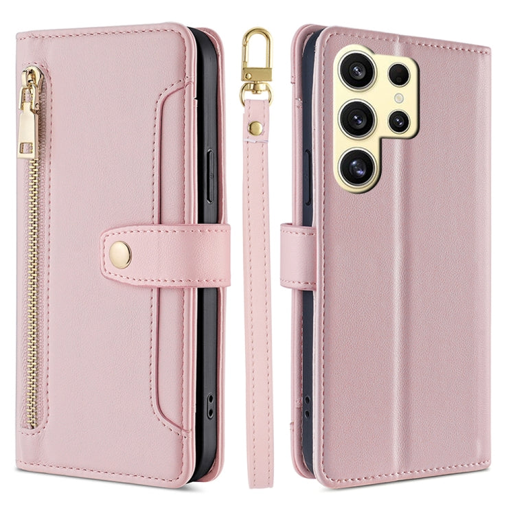 For Samsung Galaxy S25 Ultra 5G Sheep Texture Cross-body Zipper Wallet Leather Phone Case(Pink) - Galaxy S25 Ultra 5G Cases by PMC Jewellery | Online Shopping South Africa | PMC Jewellery | Buy Now Pay Later Mobicred