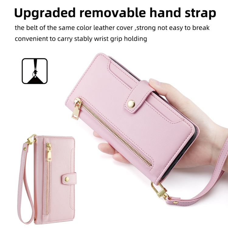 For Samsung Galaxy S25 Ultra 5G Sheep Texture Cross-body Zipper Wallet Leather Phone Case(Pink) - Galaxy S25 Ultra 5G Cases by PMC Jewellery | Online Shopping South Africa | PMC Jewellery | Buy Now Pay Later Mobicred