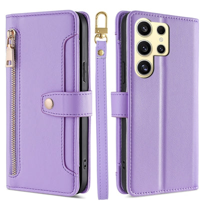 For Samsung Galaxy S25 Ultra 5G Sheep Texture Cross-body Zipper Wallet Leather Phone Case(Purple) - Galaxy S25 Ultra 5G Cases by PMC Jewellery | Online Shopping South Africa | PMC Jewellery | Buy Now Pay Later Mobicred