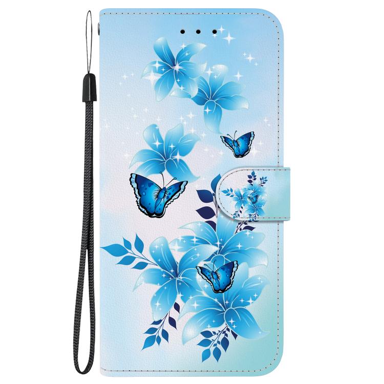 For iPhone 16e Crystal Texture Colored Drawing Leather Phone Case(Blue Butterflies) - iPhone 16e Cases by PMC TechLife | Online Shopping South Africa | PMC TechLife | Buy Now Pay Later Mobicred