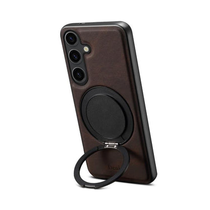 For Samsung Galaxy S25 5G Denior A14 Skin Feel Rotating Holder MagSafe Phone Case(Brown) - Galaxy S25 5G Cases by Denior | Online Shopping South Africa | PMC Jewellery | Buy Now Pay Later Mobicred