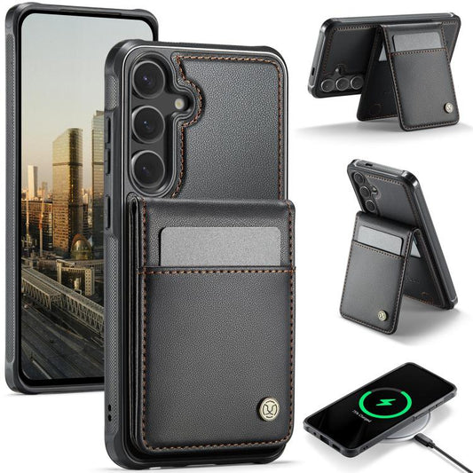 For Samsung Galaxy S25 5G JEEHOOD J06 British Style RFID MagSafe Card Bag PU Phone Case(Black) - Galaxy S25 5G Cases by JEEHOOD | Online Shopping South Africa | PMC Jewellery | Buy Now Pay Later Mobicred