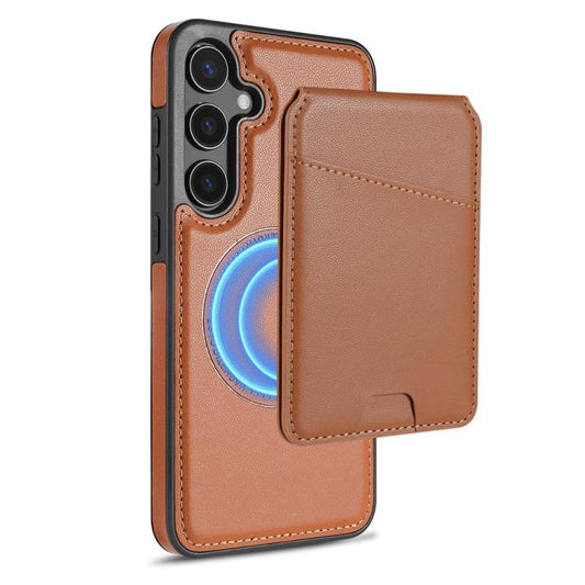 For Samsung Galaxy S25 5G Skin Feel Detachable Card Bag Magsafe Phone Case(Brown) - Galaxy S25 5G Cases by PMC Jewellery | Online Shopping South Africa | PMC Jewellery | Buy Now Pay Later Mobicred