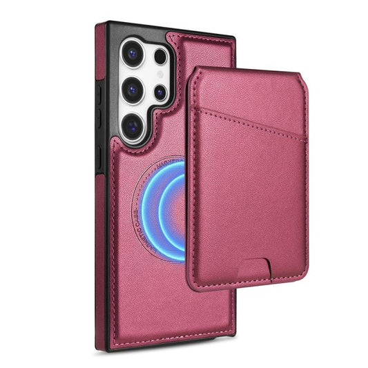 For Samsung Galaxy S25 Ultra 5G Skin Feel Detachable Card Bag Magsafe Phone Case(Wine Red) - Galaxy S25 Ultra 5G Cases by PMC Jewellery | Online Shopping South Africa | PMC Jewellery | Buy Now Pay Later Mobicred