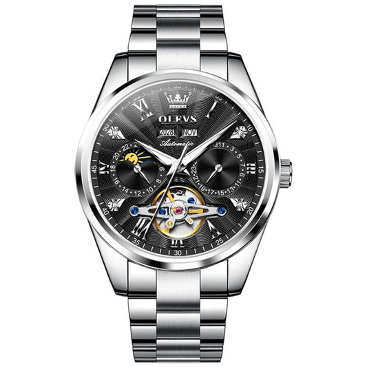 OLEVS 7028 Men Multifunctional Luminous Waterproof Mechanical Watch(Black) - Metal Strap Watches by OLEVS | Online Shopping South Africa | PMC Jewellery | Buy Now Pay Later Mobicred