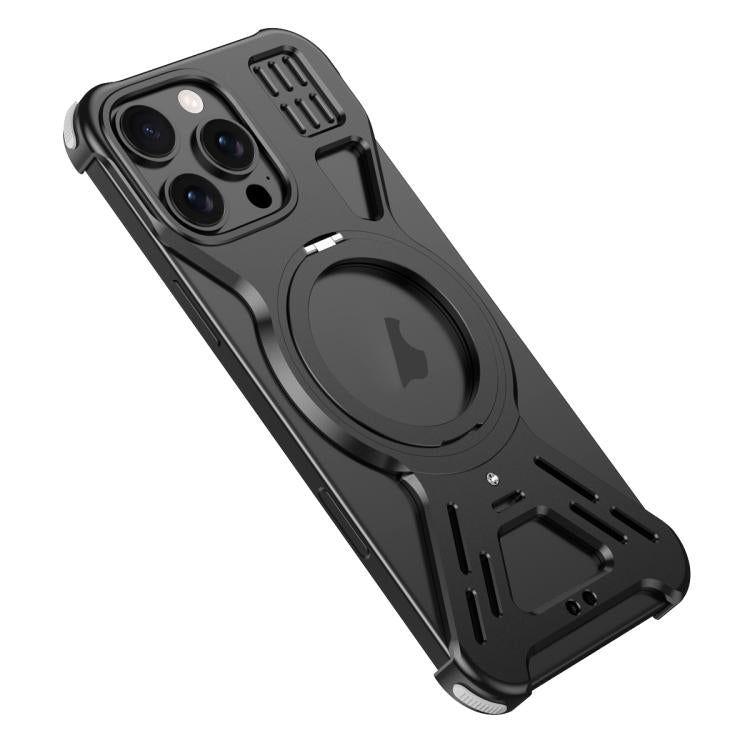 For iPhone 16 Pro Armor 360 Holder Frameless Alloy MagSafe Phone Case(Black) - iPhone 16 Pro Cases by PMc TechLife | Online Shopping South Africa | PMc TechLife | Buy Now Pay Later Mobicred