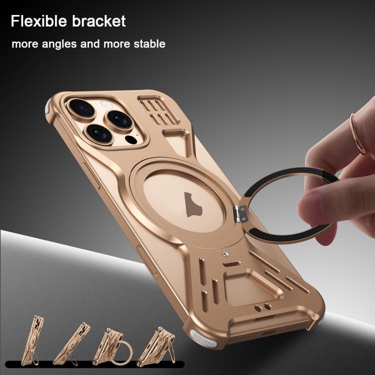For iPhone 16 Armor 360 Holder Frameless Alloy MagSafe Phone Case(Desert Gold) - free shipping - PMc TechLife - Order now!