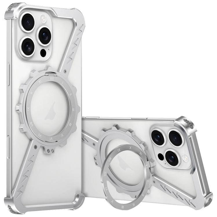 For iPhone 16 Pro Max Z-shaped Frameless Metal 360 Holder MagSafe Phone Case(Space Silver) - iPhone 16 Pro Max Cases by PMc TechLife | Online Shopping South Africa | PMc TechLife | Buy Now Pay Later Mobicred