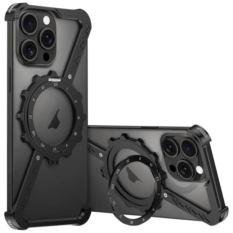 For iPhone 15 Pro Max Z-shaped Frameless Metal 360 Holder MagSafe Phone Case(Black) - iPhone 15 Pro Max Cases by PMc TechLife | Online Shopping South Africa | PMc TechLife | Buy Now Pay Later Mobicred