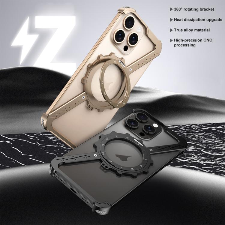 For iPhone 14 Z-shaped Frameless Metal 360 Holder MagSafe Phone Case(Space Silver) - iPhone 14 Cases by PMc TechLife | Online Shopping South Africa | PMc TechLife | Buy Now Pay Later Mobicred