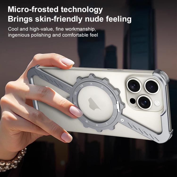 For iPhone 15 Z-shaped Frameless Metal 360 Holder MagSafe Phone Case(Black) - iPhone 15 Cases by PMc TechLife | Online Shopping South Africa | PMc TechLife | Buy Now Pay Later Mobicred