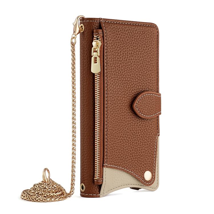 For Sharp Aquos wish4 Crossbody Chain Fishtail Litchi Leather Phone Case(Brown) - More Brand by PMC TechLife | Online Shopping South Africa | PMC TechLife | Buy Now Pay Later Mobicred