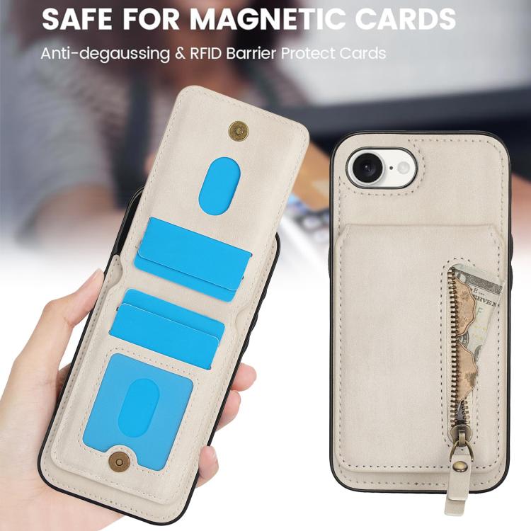For iPhone 16e Zipper Wallet Split MagSafe Leather Back Phone Case(White) - iPhone 16e Cases by PMC TechLife | Online Shopping South Africa | PMC TechLife | Buy Now Pay Later Mobicred