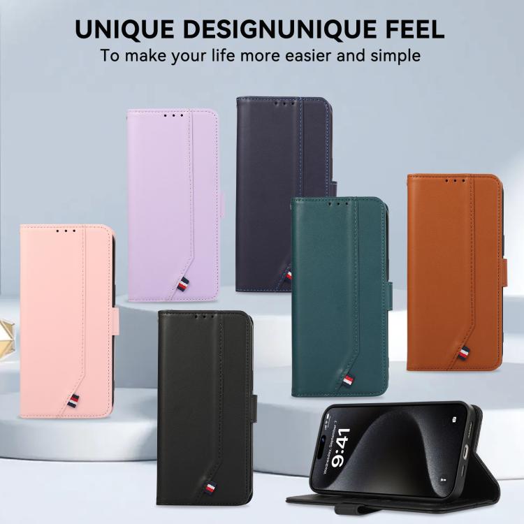 For iPhone 17 Pro ABEEL Delicate Texture Splicing RFID Leather Phone Case(Blue) - free shipping - PMc TechLife - Order now!