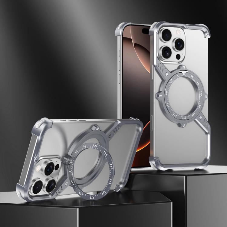For iPhone 16e S Shaped 360 Holder Airbag Frameless MagSafe Metal Phone Case(Space Gray) - free shipping - PMC TechLife - Order now!