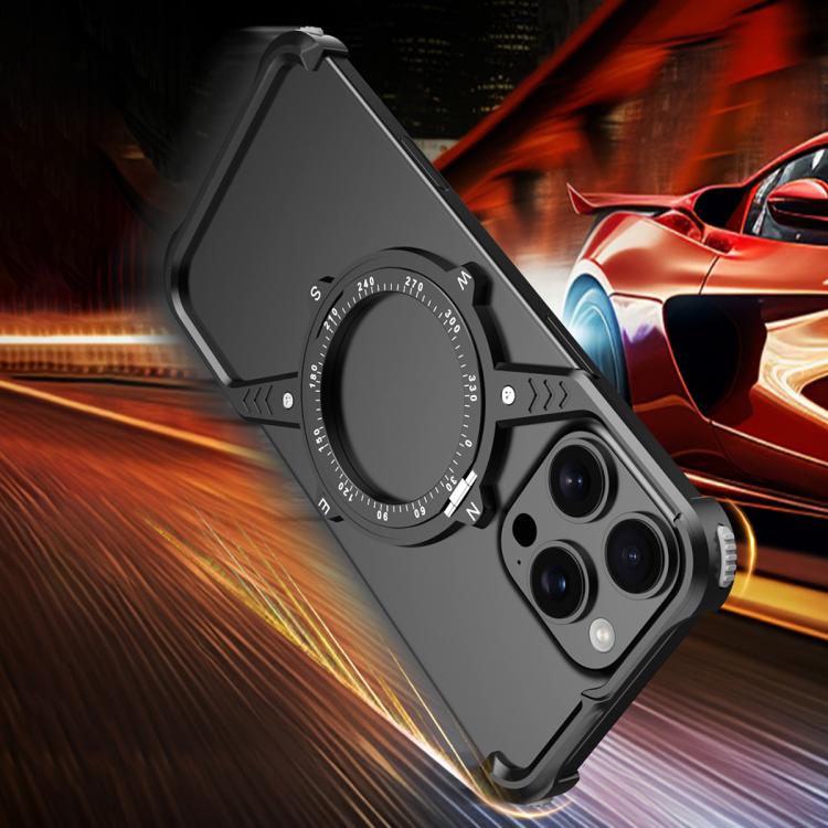 For iPhone 16 Pro S Shaped 360 Holder Airbag Frameless MagSafe Metal Phone Case(Black) - free shipping - PMC TechLife - Order now!